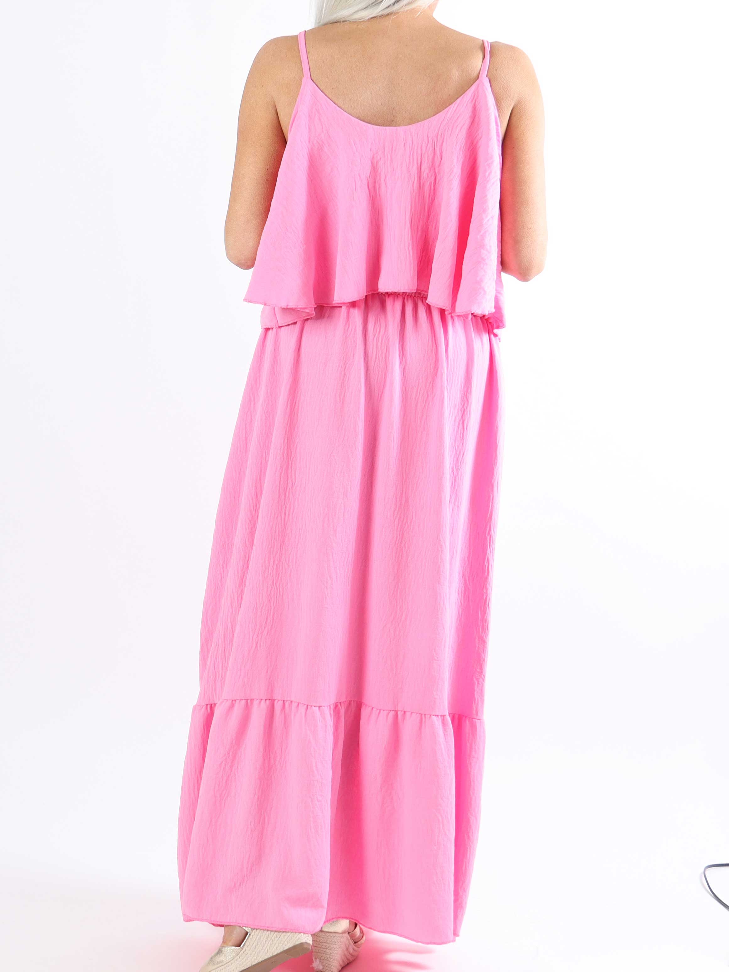 Adelisa - Lang plus size stropkjole med flæser